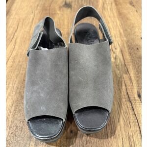 Pedro‎ Garcia Wedge Sandals Gray Suede Slingback Peep Toe Made in Spain 36.5